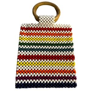 NEW Multicolor Beaded Purse with Wood Handles